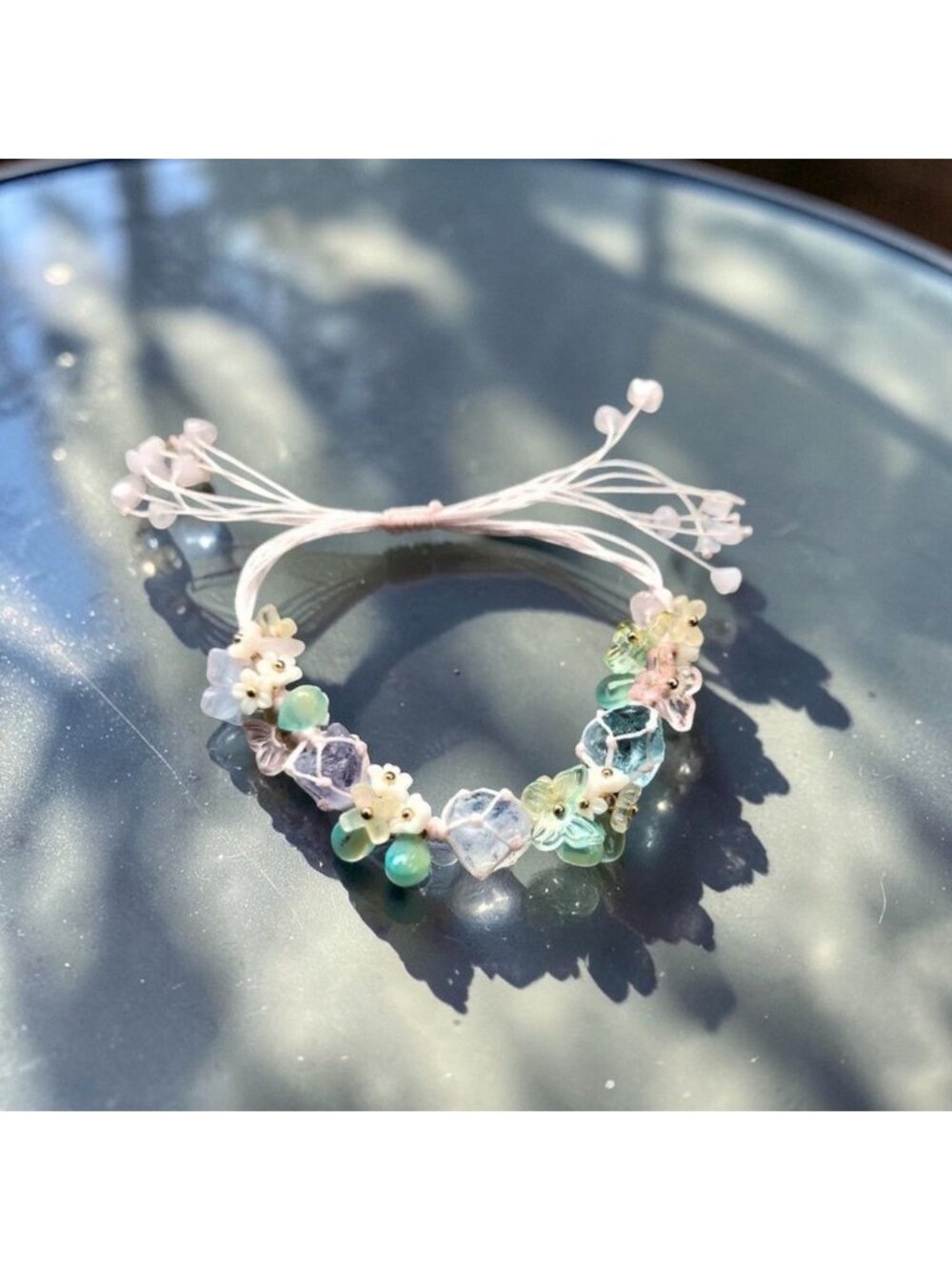 Raw Fluorite Knotted Bracelet Adjustable Cord Fairycore Crystal Jewelry Floral